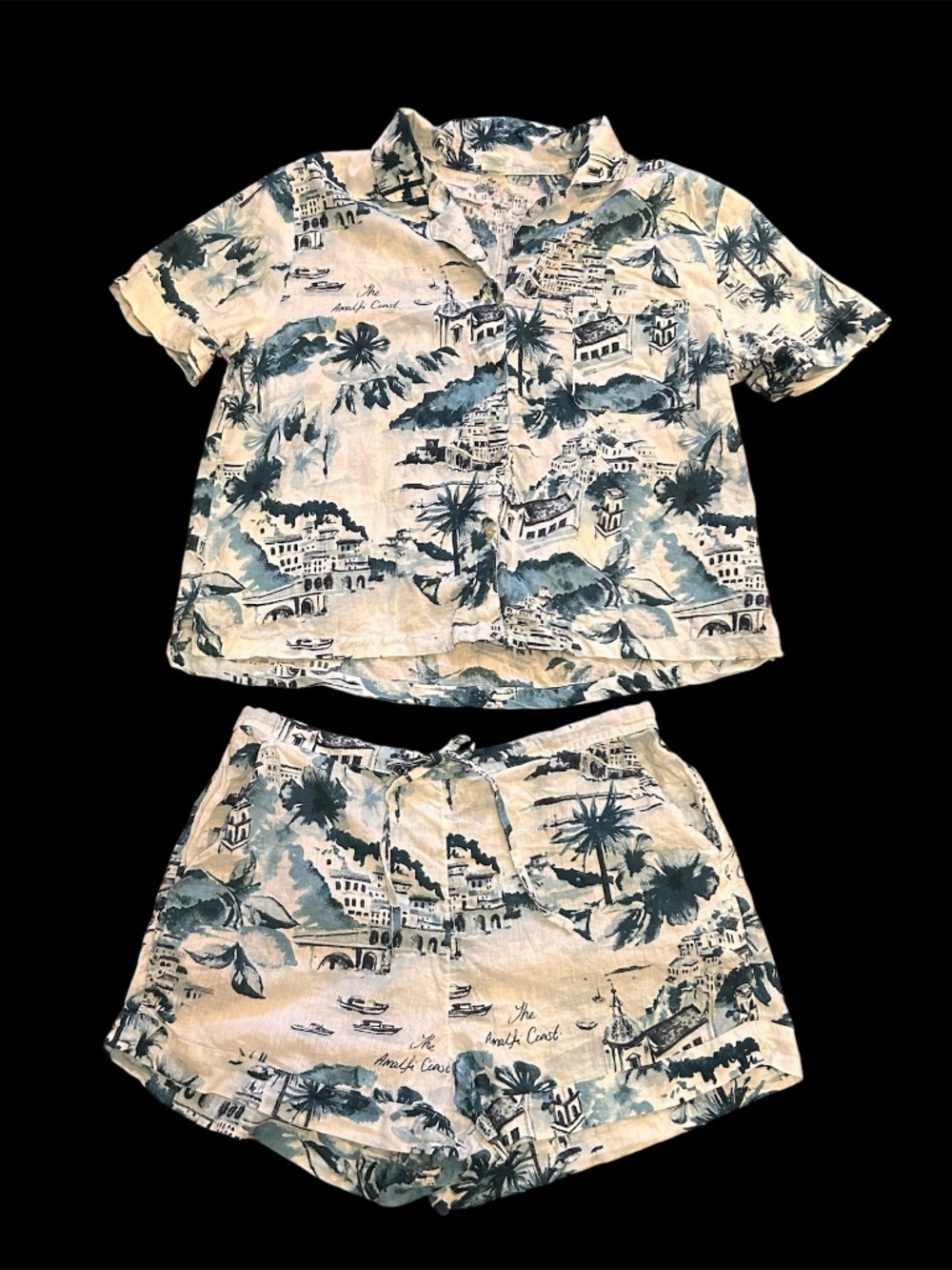 Cynthia Rowley 2 Piece Luxury Linen Blend Amalfi Coast Sleepwear Set Size L